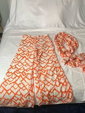 SHEIN X Zoe Allover Print Ribbon Back Halter Top & Wide Leg Pants Set